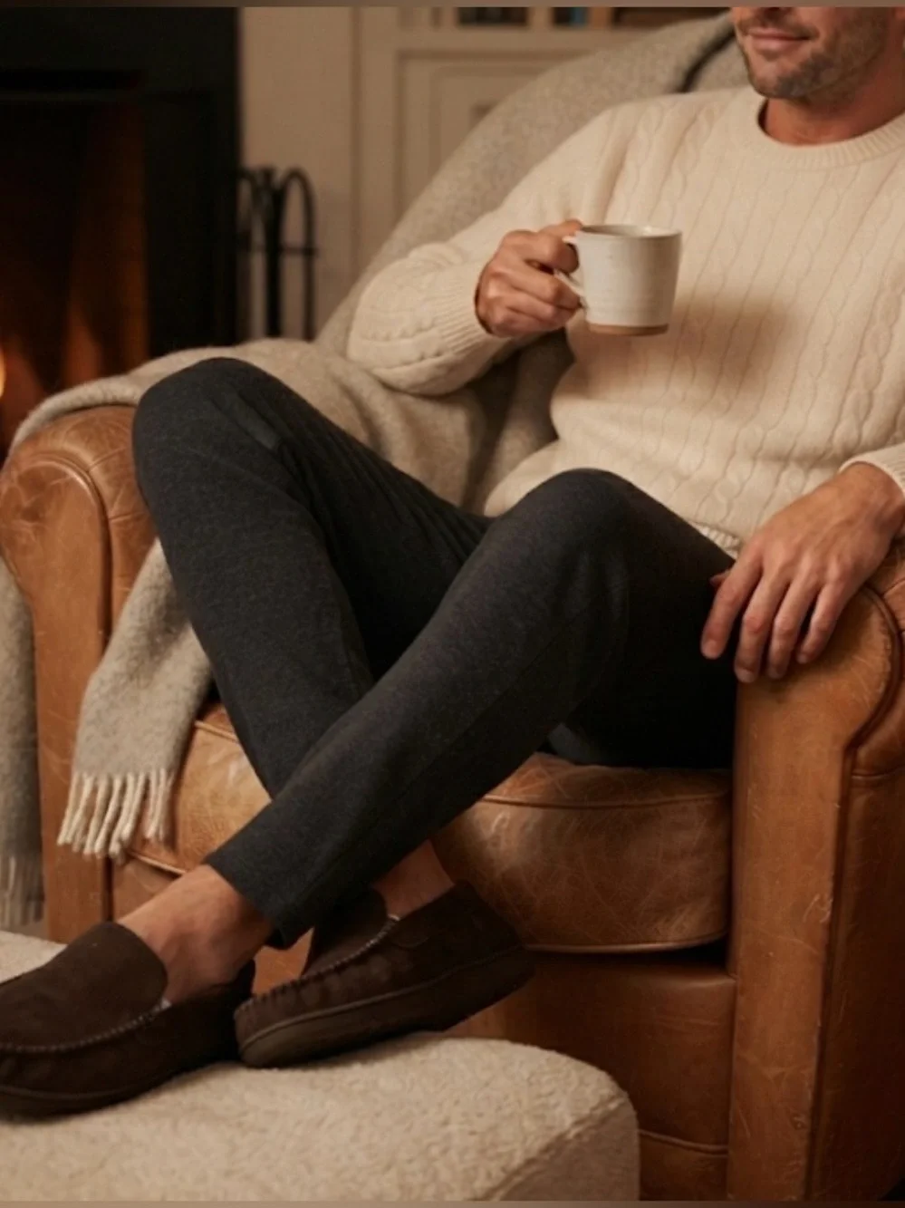 Mocassin-style slippers for men.